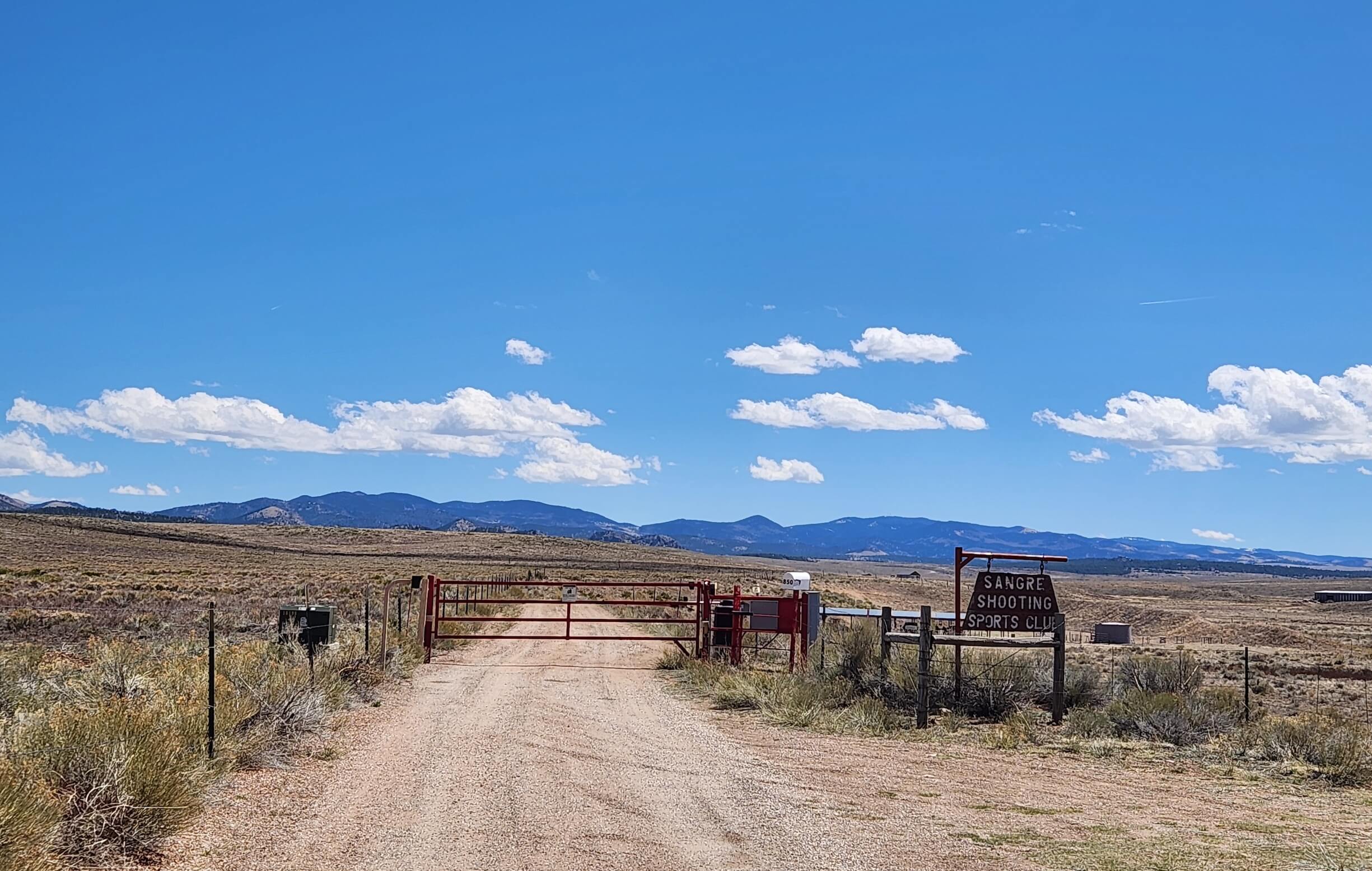 Main Gate Sangre Shooting Sports Club entrance off Colorado Hwy 69